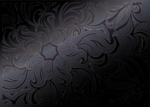 Vector floral black gradient wallpaper with stylized flowers and leafy patternsdark background