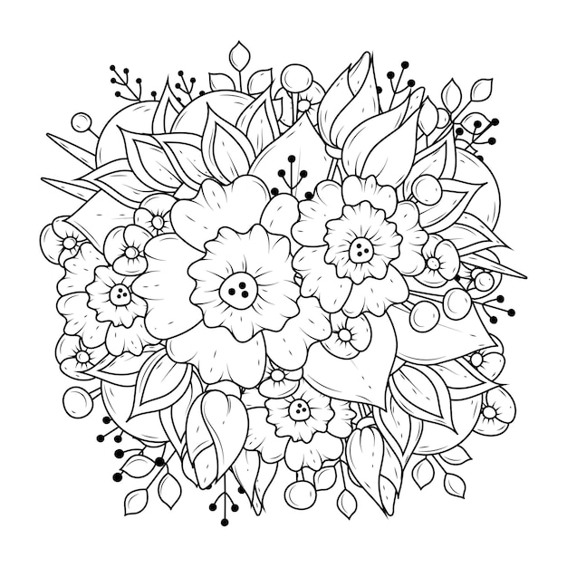 Floral black and white coloring. Linear art. Coloring page.