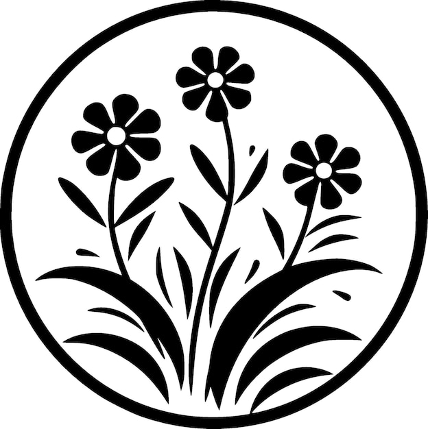 Floral Black and White Isolated Icon Vector illustration