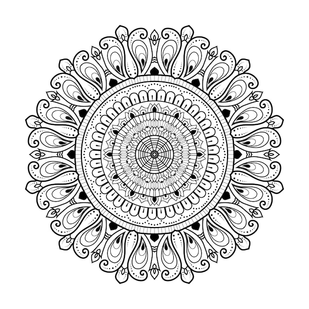 Цветочная черно-белая контурная декоративная мандала