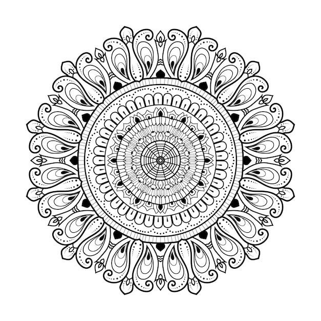 Floral black and white outline ornamental mandala