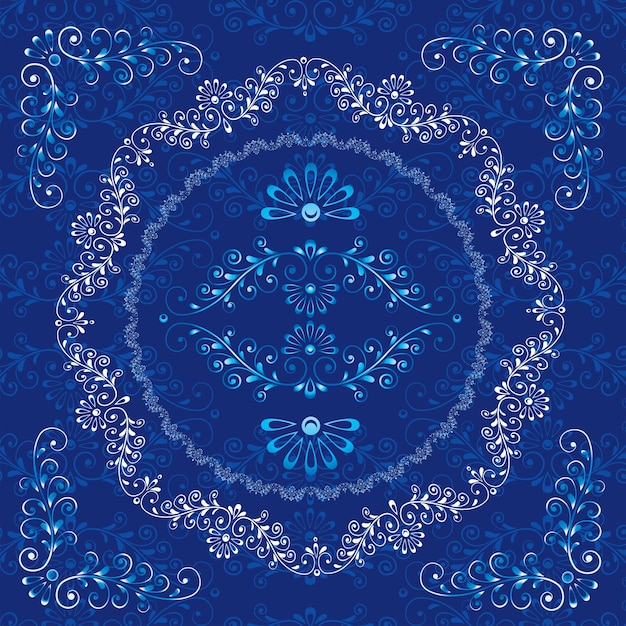 Floral blauwe en witte achtergrond elementen vector design