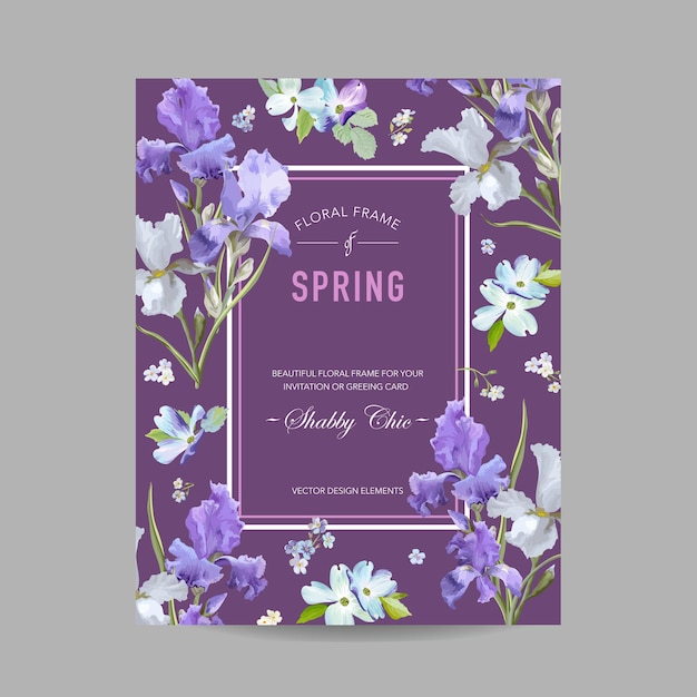 Floral Bloom Spring Frame with Purple Iris Flowers