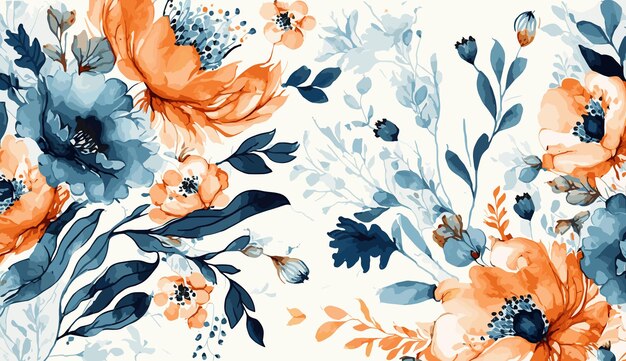 Vector floral blue and orange aquarelle wallpaper