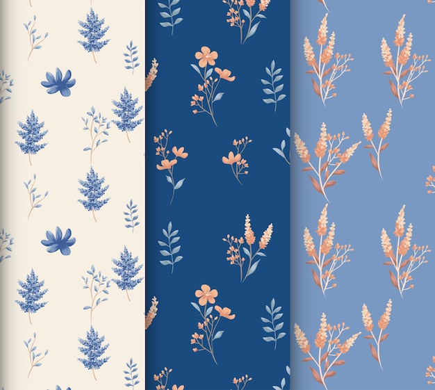 Vector floral blue and orange seamless pattern