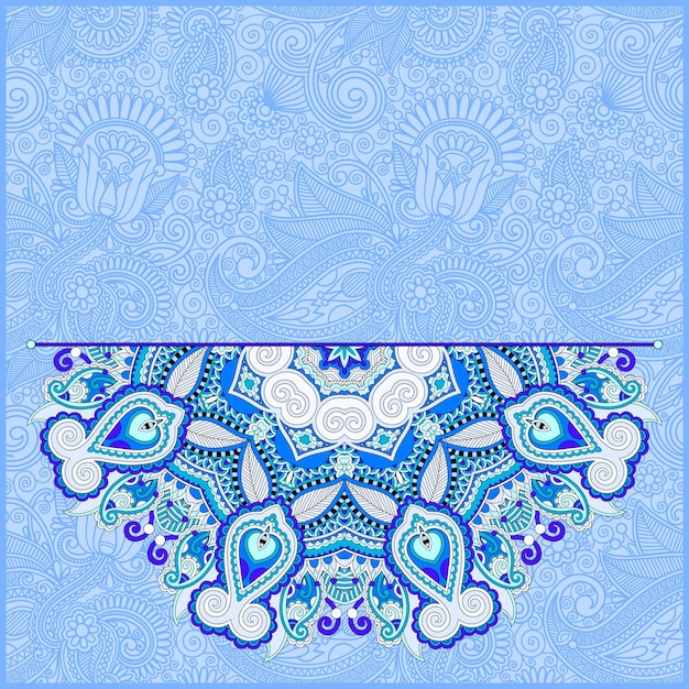 Floral blue pattern in ukrainian oriental ethnic style for your greeting card or invitation