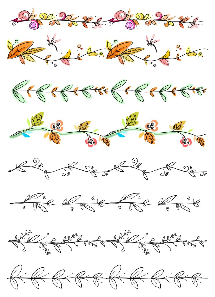 Vector floral border hand drawing
