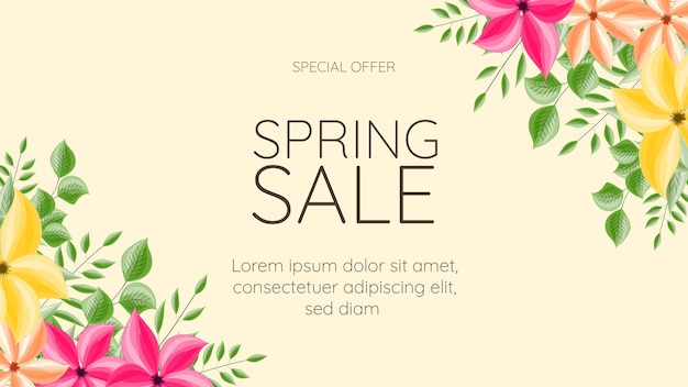 Floral border spring sale frame card template for web background