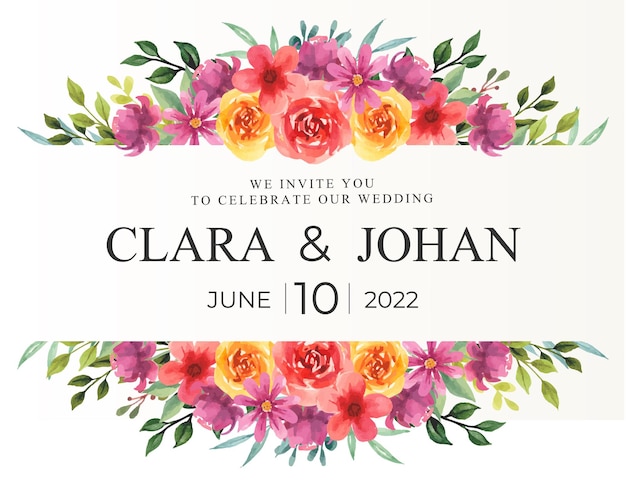 Floral border with watercolor for wedding invitation