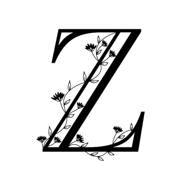 ベクトル 花植物のアルファベット。ヴィンテージ手描きモノグラム文字 z. 植物と花の手紙