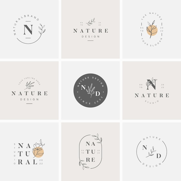 Набор цветочных ботанических логотипов