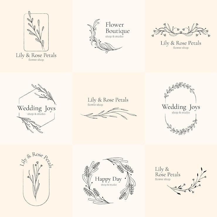 Vector floral and botanical logo minimalist elegant floral badges with decorative elements floral monograms for natural cosmetics brands vector set