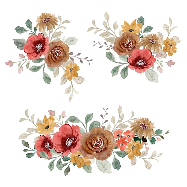 Floral bouquet collection with watercolor