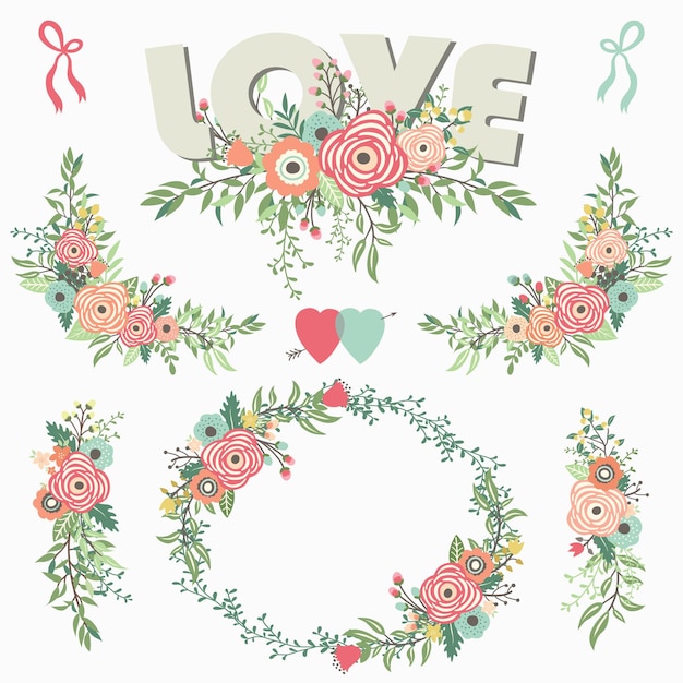 Vector floral bouquet love elements