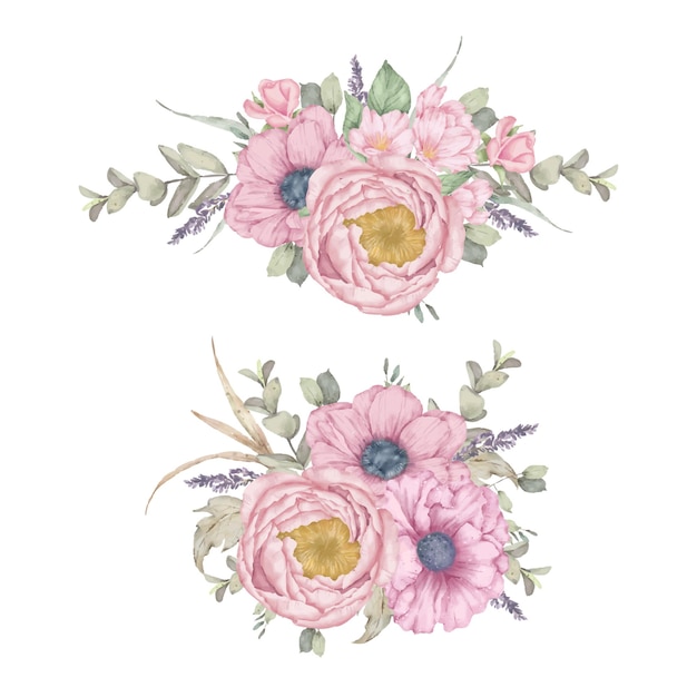 Vector floral bouquet watercolor collection