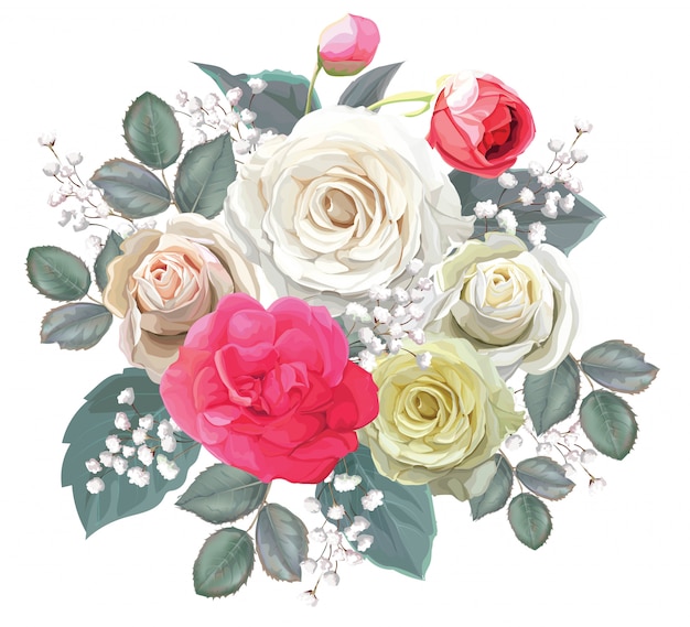 Bouquet floreale con illustrator rosa vettoriale