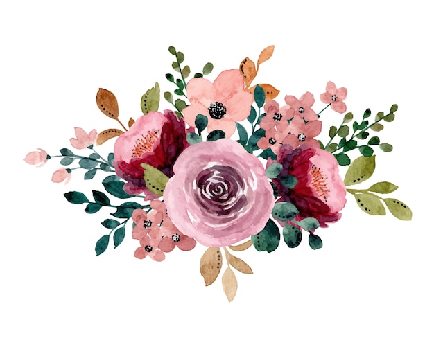 Vector floral bouquet with watercolor
