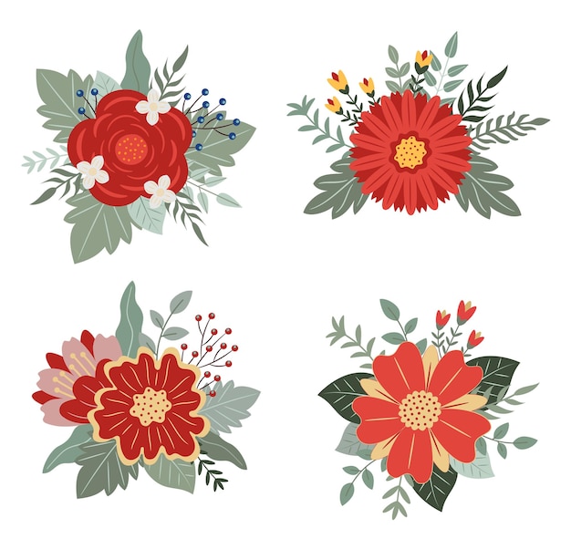 Floral bouquets abstract vector illustration set