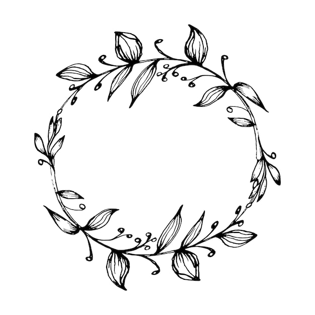 Vector floral branch hand drawn circle wreath vector illustration frame for card or invitations isolate