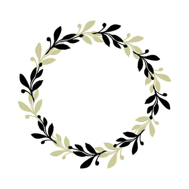 Floral branch hand drawn silhouette circle wreath vector illustration frame for card or invitations