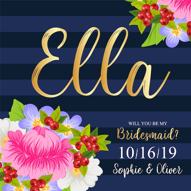 Floral bridesmaid wedding card