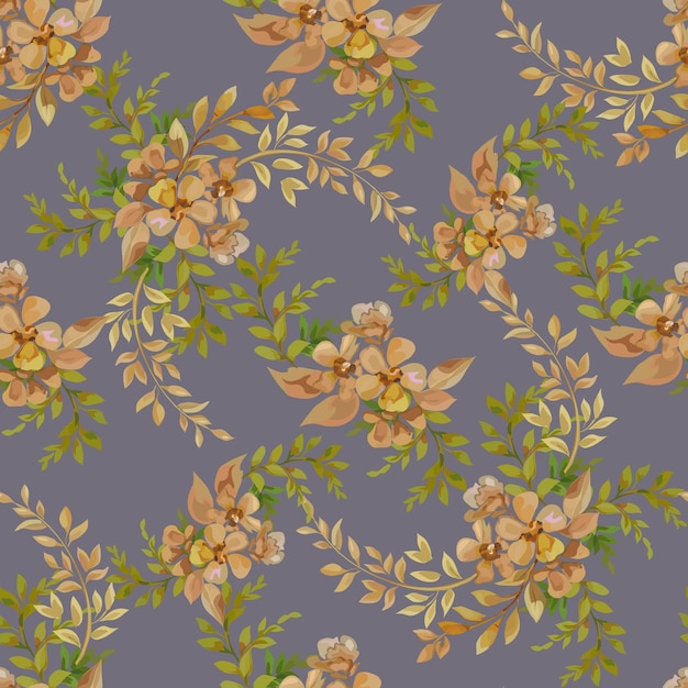 Vector floral brown color and green leaves bouquet seamless pattern vector illustration