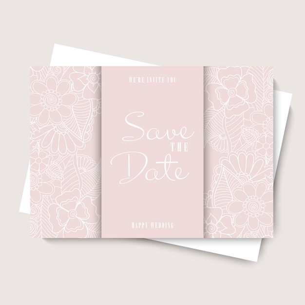 Vector floral bruiloft sjabloon - roze bloemen kaart