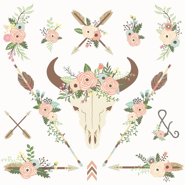 Floral Bull Skull-elementen