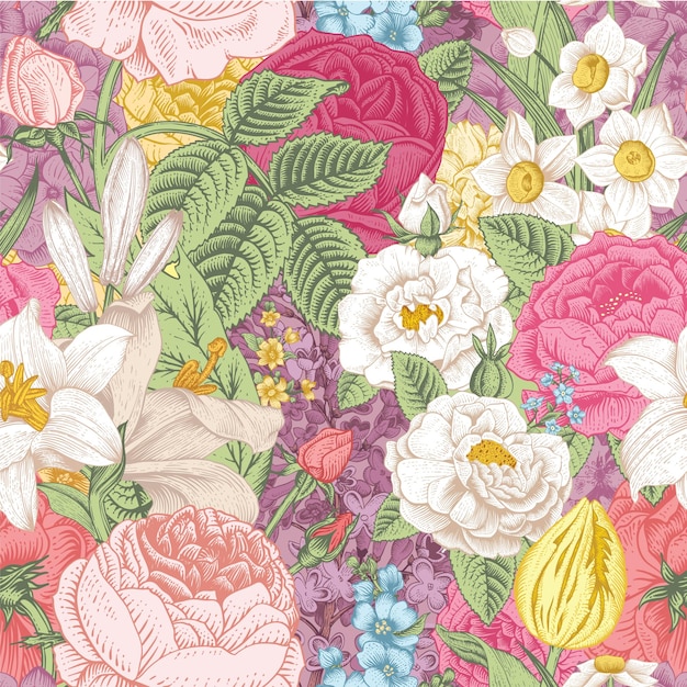 Floral bunch of mixed flower pattern vector EPS