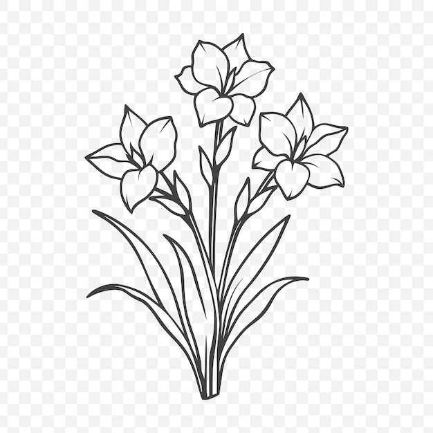 エレガントな植物デザインを特徴とするグラディオルス・ライン・アート・ベクトル・イラストレーション付きの花束