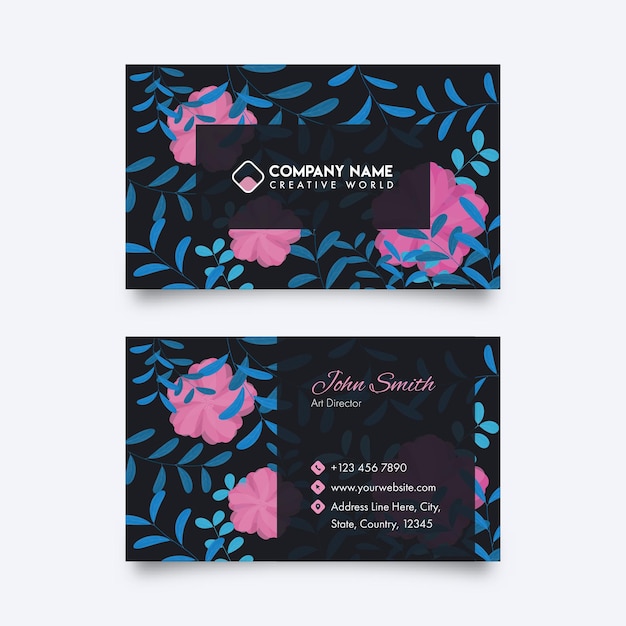 Floral Business Card Template Layout In Front And Back Side.