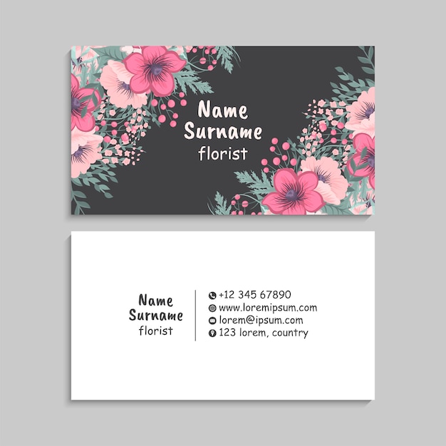 floral business card with frame