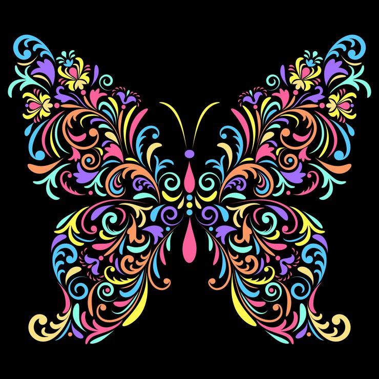 Vector 검은 배경에 꽃 나비