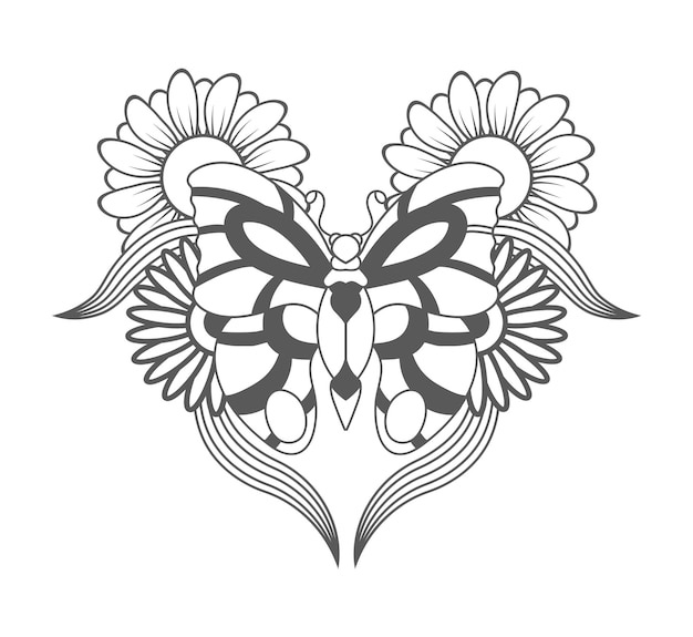 Vector floral butterfly flowers butterfly coloring page for kids