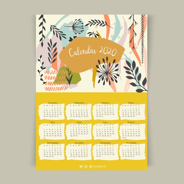 Vector floral calendar 2020 template