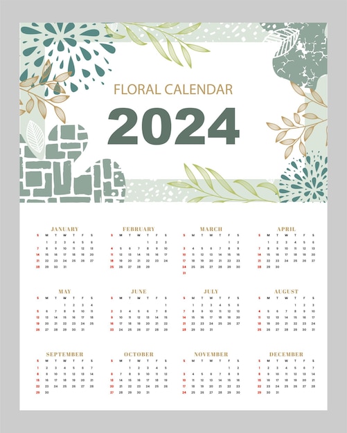 Premium Vector | Floral calendar set template for 2024 year