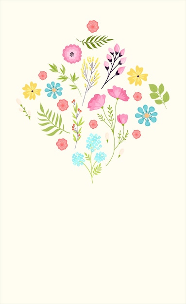 Floral card happy spring poster flyer met bloem ontwerp vector illustratie Hallo lente decoratie in frame natuur achtergrond en belettering