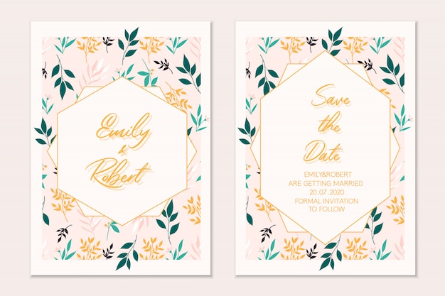 Floral card set. Botanical card . Wedding invitation
