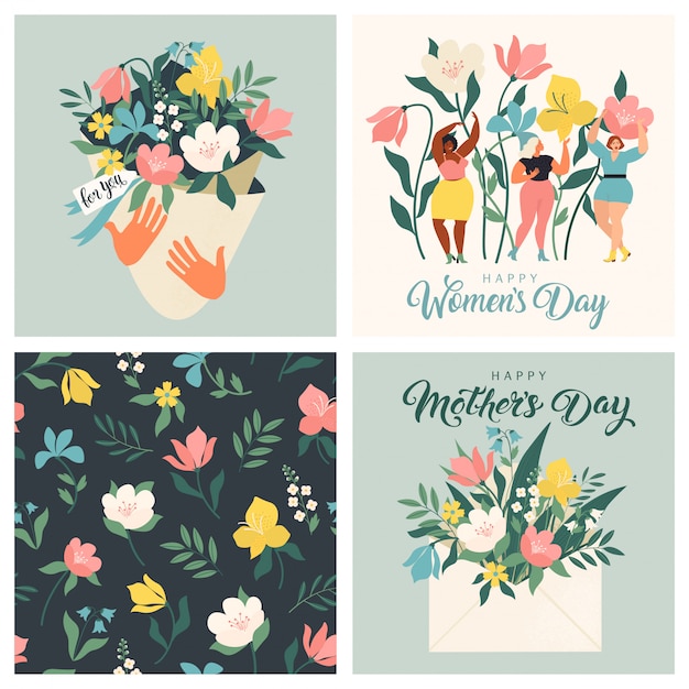 Цветочные открытки для дня матери и женского набора