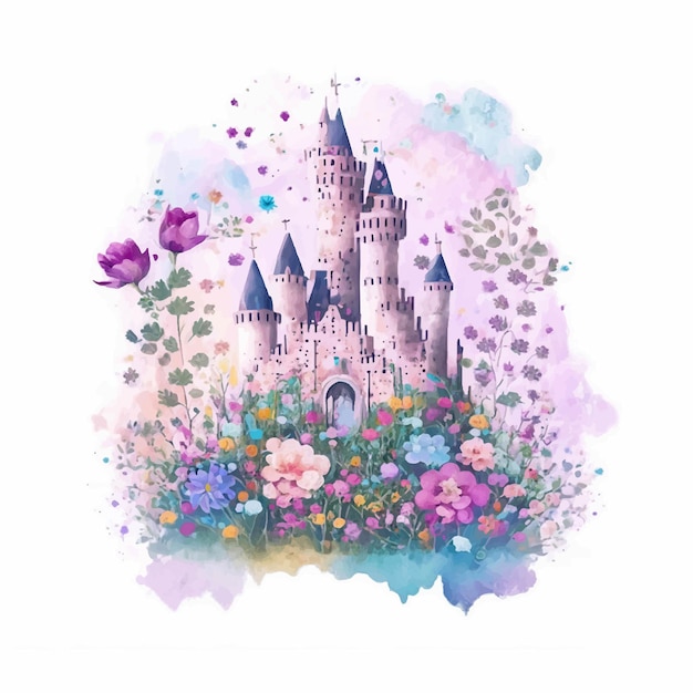 Floral castle watercolor