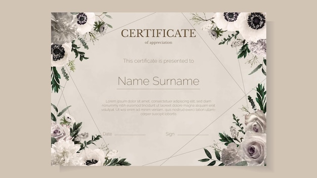 Vector floral certificate template delicate romantic flowers for workshop