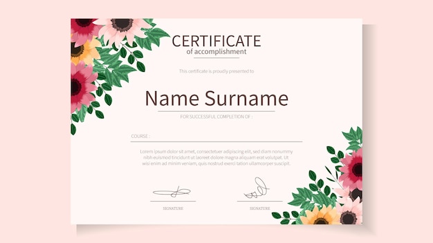 Floral Certificate template delicate romantic flowers for workshop