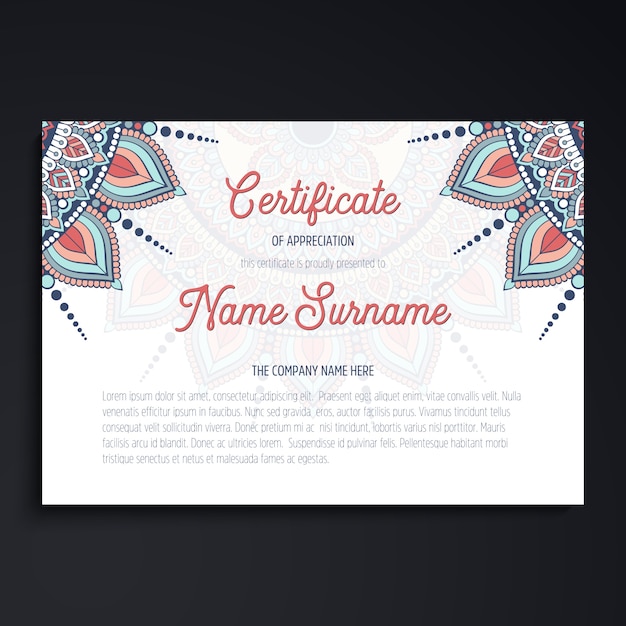 Floral certificate template with space for text