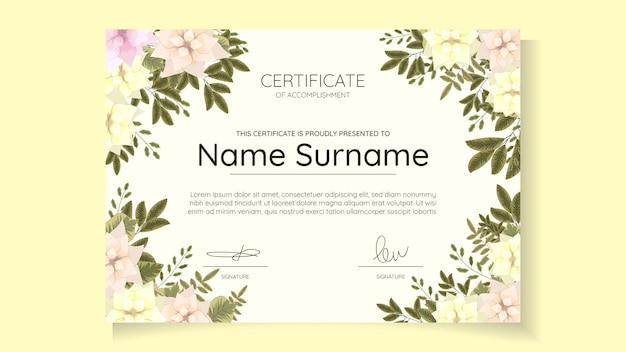 Vector floral certificate template