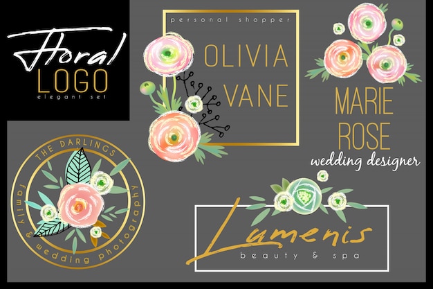 Vector floral chique logo sjabloon met aquarel rozen