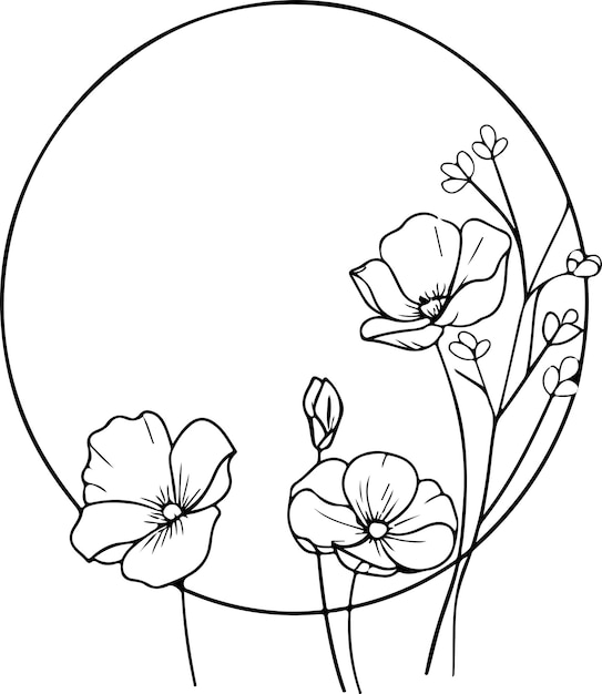 Floral circle frame wedding decorative drawing element