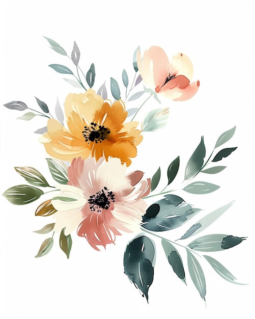 Floral Clipart Boho Style White Background