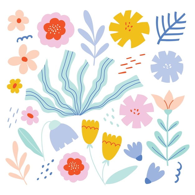 Floral clipart set Kleurrijke bladeren en bloemen Vector designelementen
