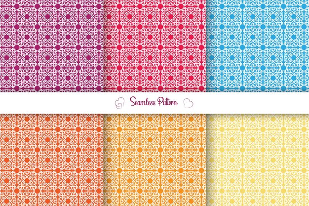 Vector floral colorful seamless pattern textile design set