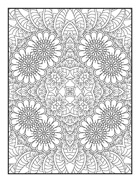 Libro da colorare floreale per adulti e illustrazione mandala floreale con illustrazione floreale disegnata a mano